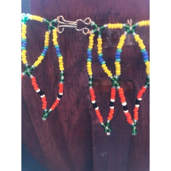 Vtg 1970's Hand Beaded Yoke Or Net Style Necklace Beaded Triangles Pan Tribal - Picture 3 of 6